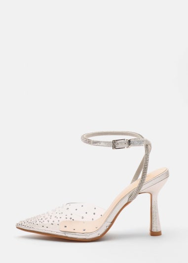 Quiz Silver Clear Embellished Court Heels