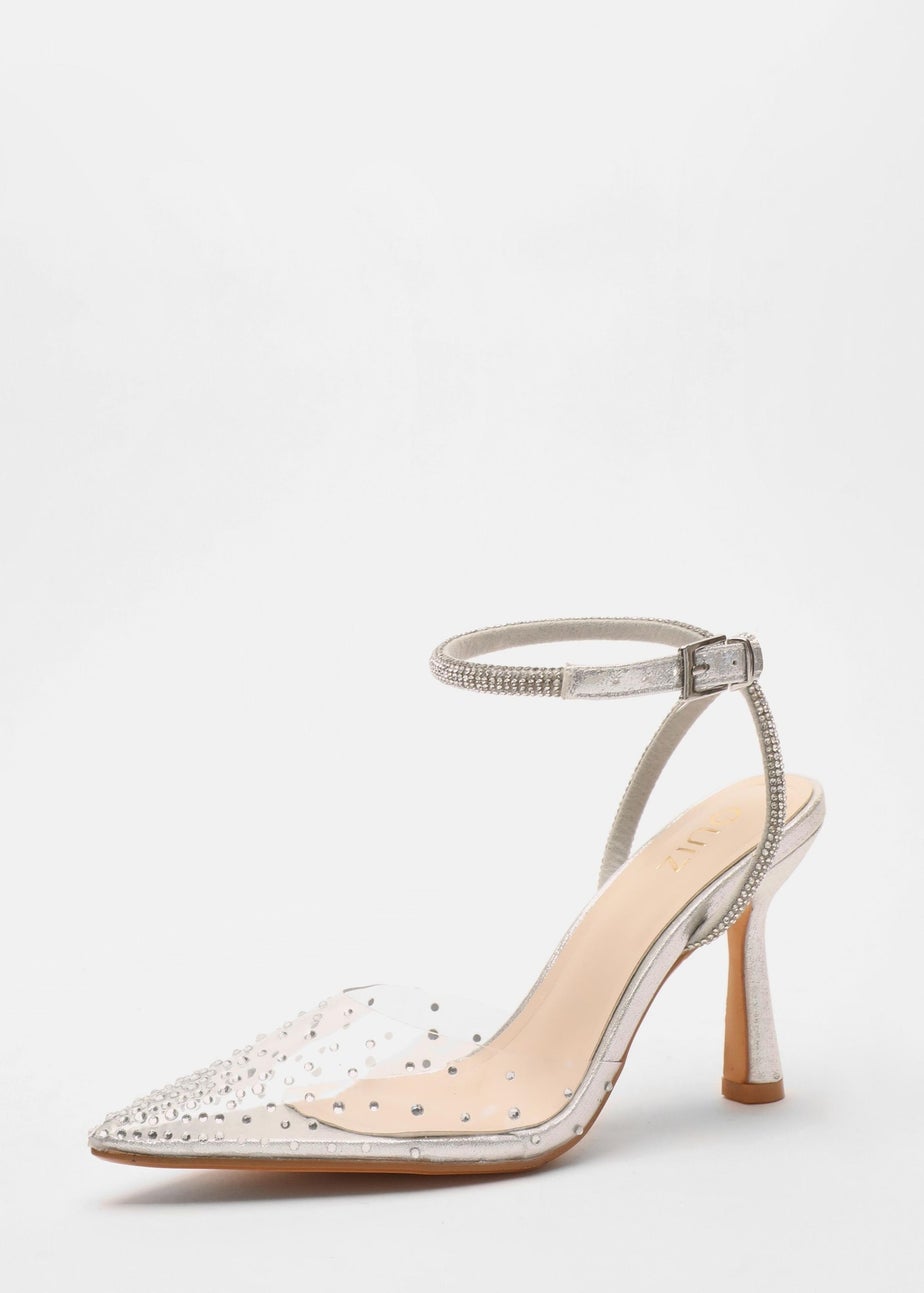 Quiz Silver Clear Embellished Court Heels