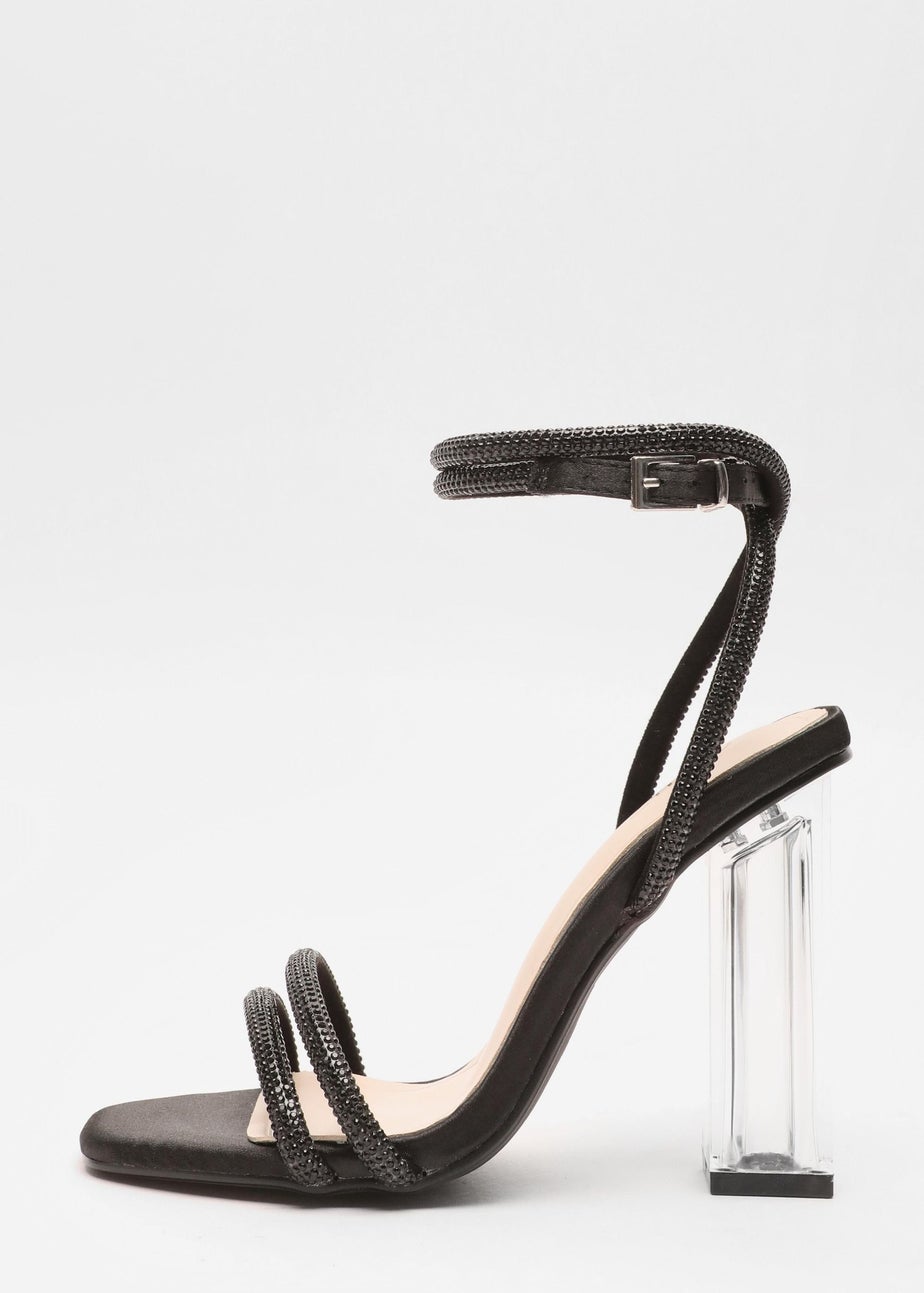 Quiz Black Diamante Clear Heeled Sandals