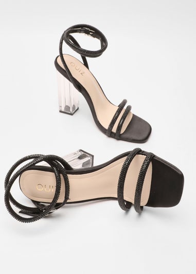 Quiz Black Diamante Clear Heeled Sandals