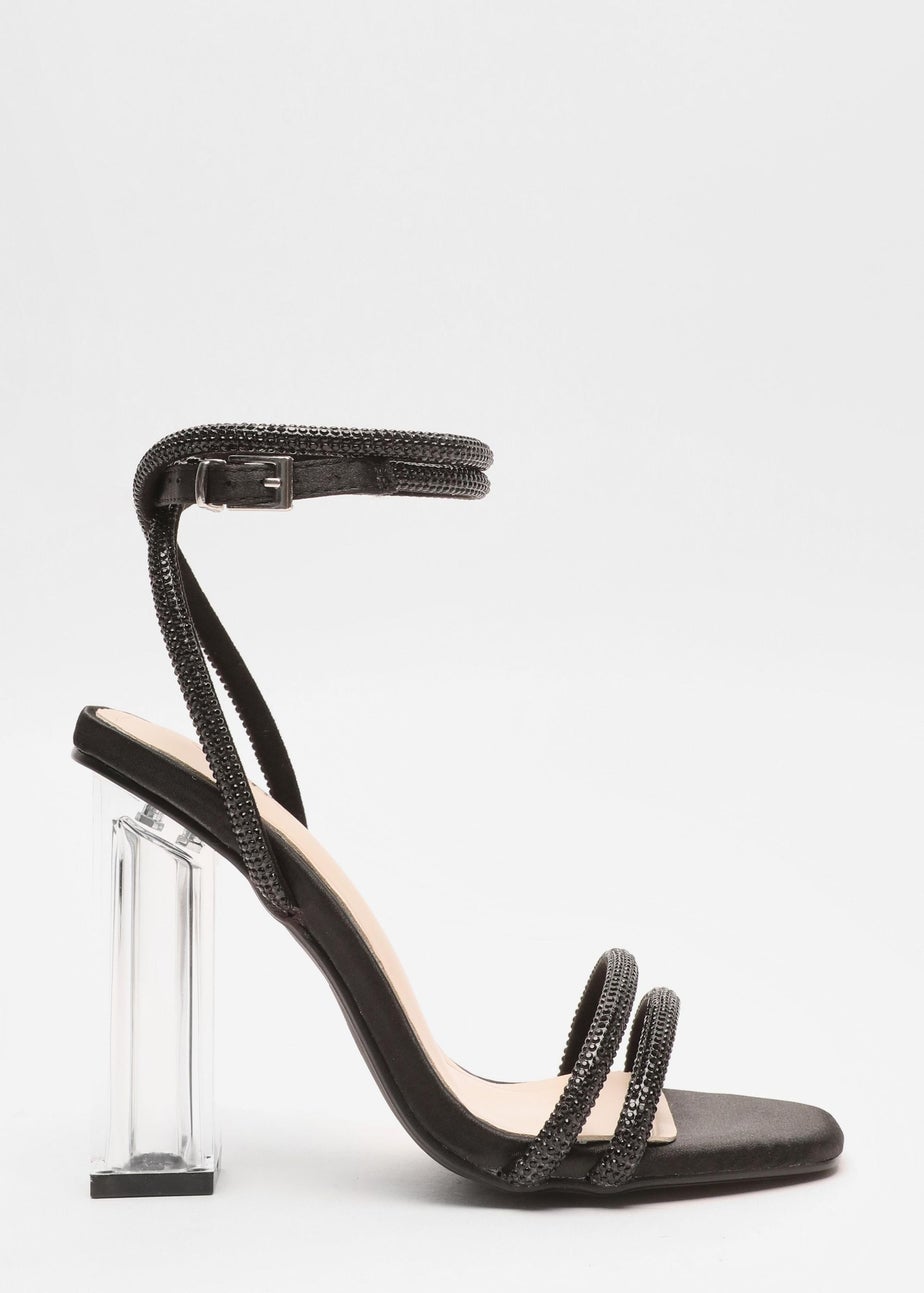 Quiz Black Diamante Clear Heeled Sandals