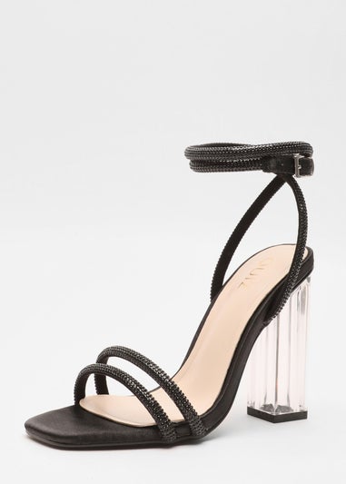 Quiz Black Diamante Clear Heeled Sandals
