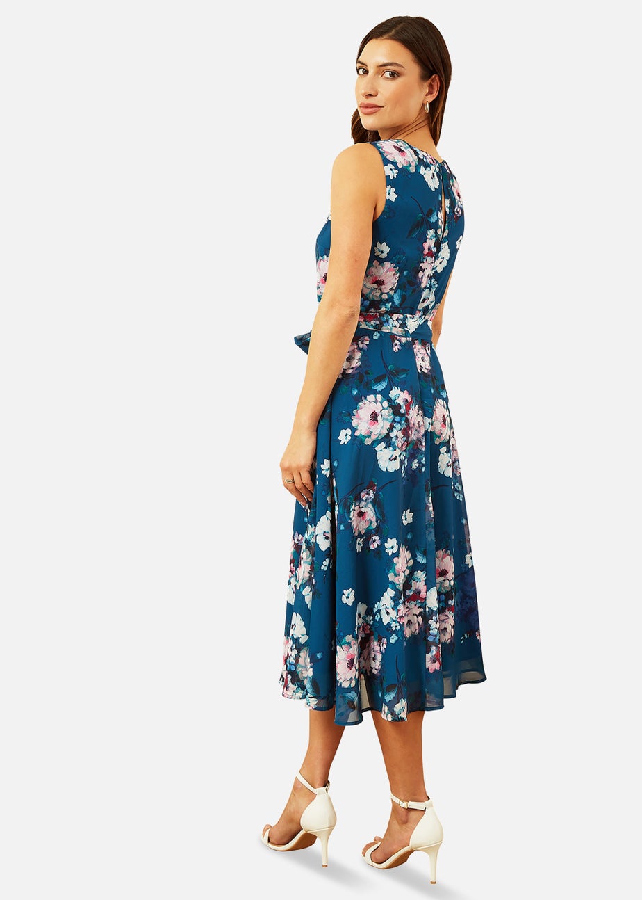Yumi Watercolour Floral Skater Dress In Teal