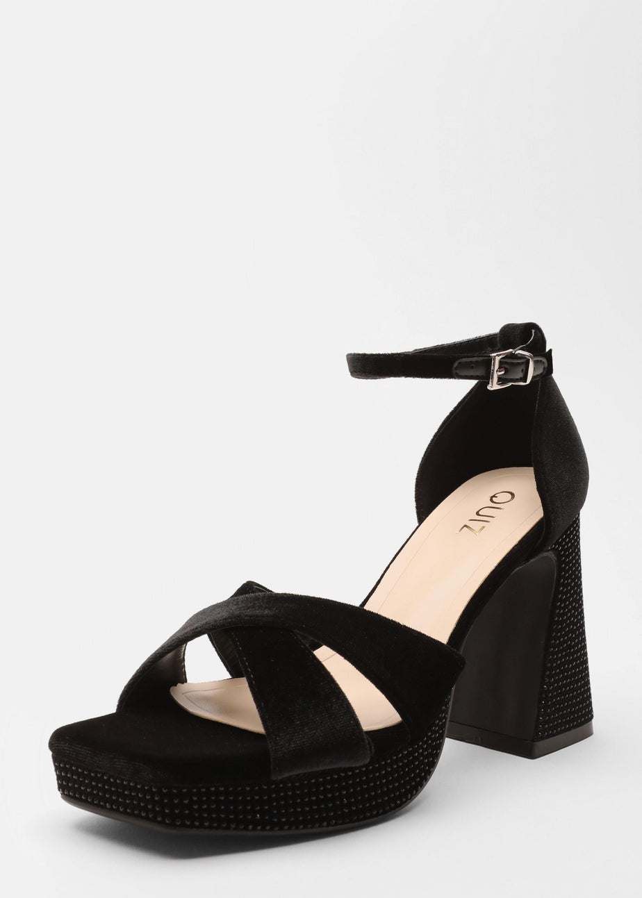 Quiz Black Velvet Diamante Platform Heels