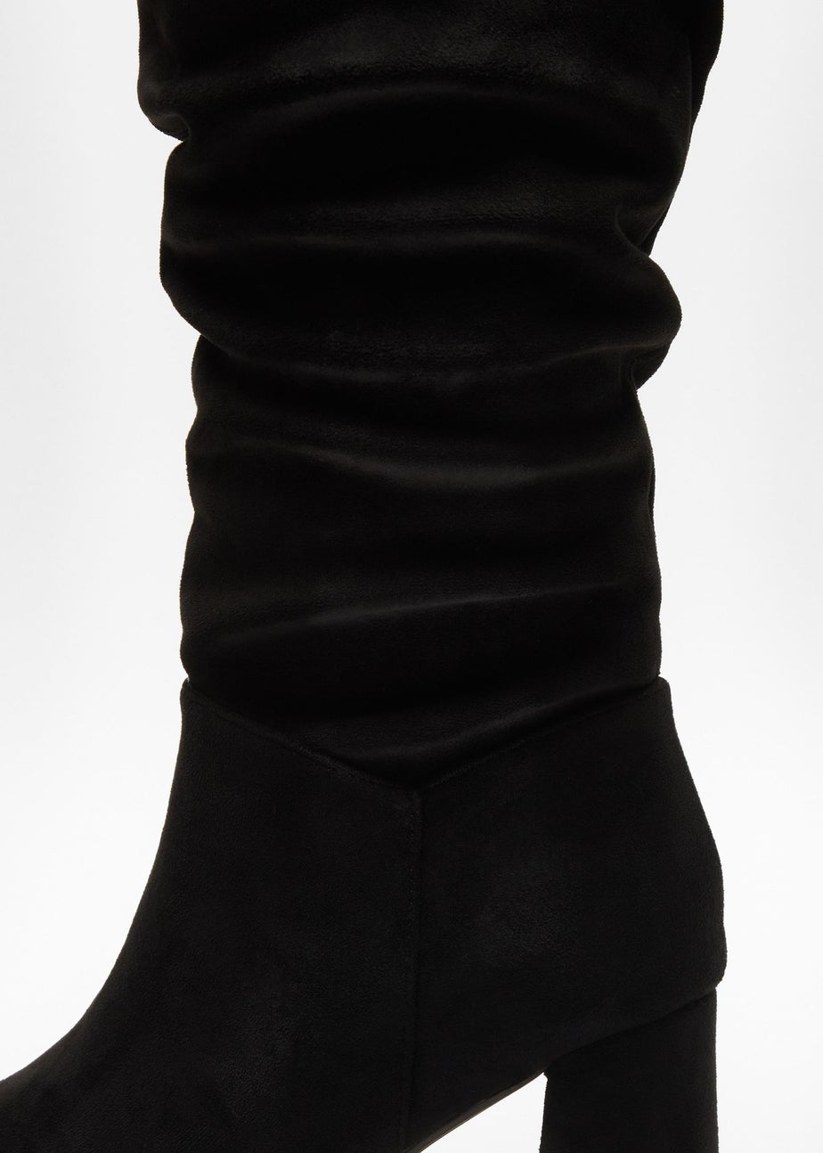 Quiz Black Faux Suede Ruched Heeled Boots