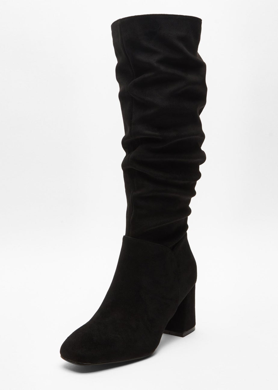 Quiz Black Faux Suede Ruched Heeled Boots