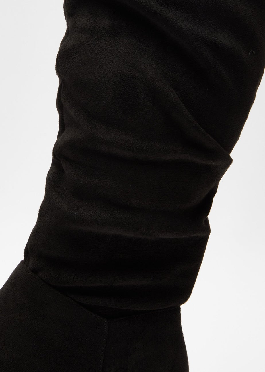 Quiz Black Faux Suede Ruched Boots