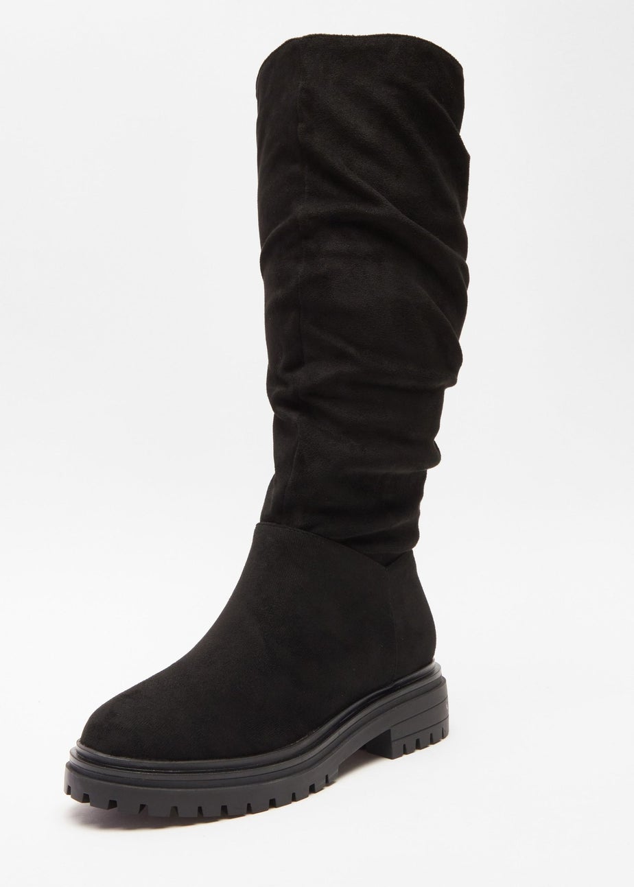Quiz Black Faux Suede Ruched Boots