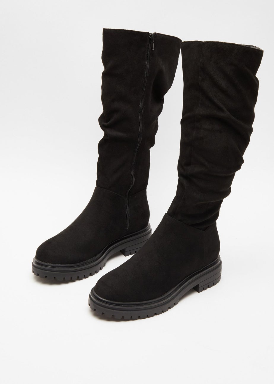 Quiz Black Faux Suede Ruched Boots