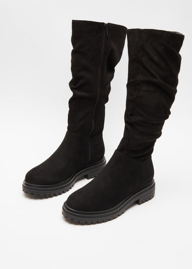 Quiz Black Faux Suede Ruched Boots