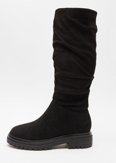 Quiz Black Faux Suede Ruched Boots