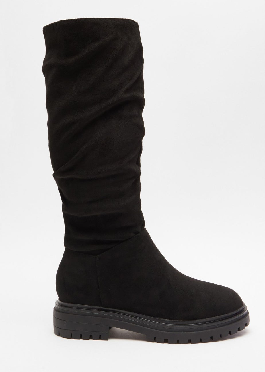 Quiz Black Faux Suede Ruched Boots