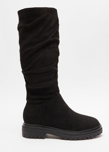 Quiz Black Faux Suede Ruched Boots