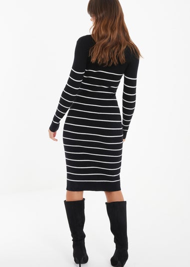 Quiz Black Stripe Knitted Midi Dress