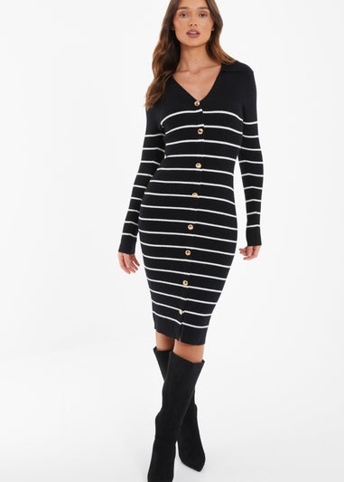 Quiz Black Stripe Knitted Midi Dress