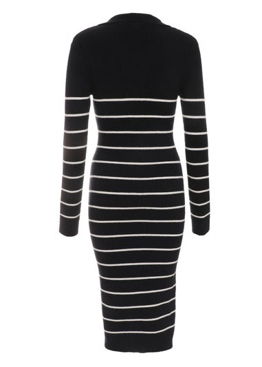 Quiz Black Stripe Knitted Midi Dress