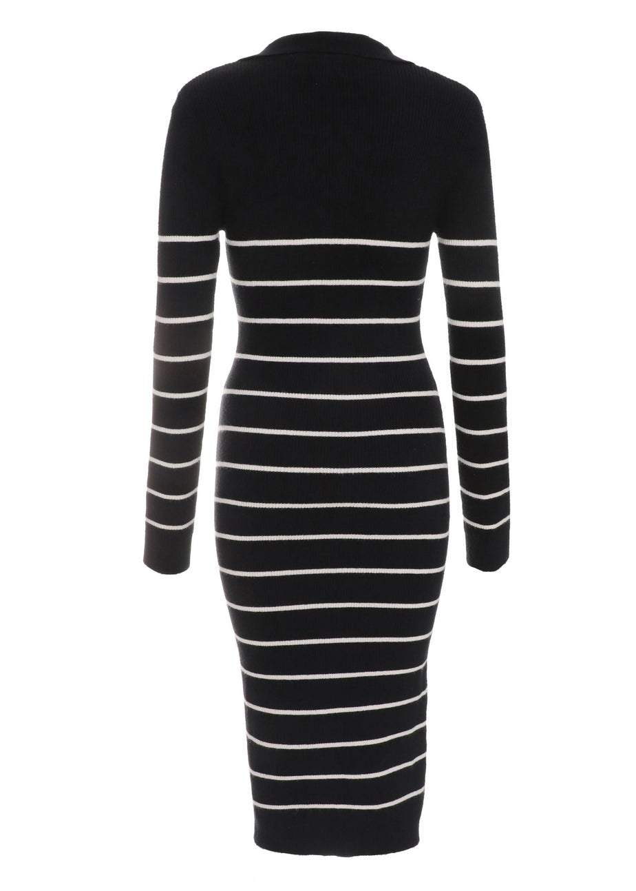 Quiz Black Stripe Knitted Midi Dress