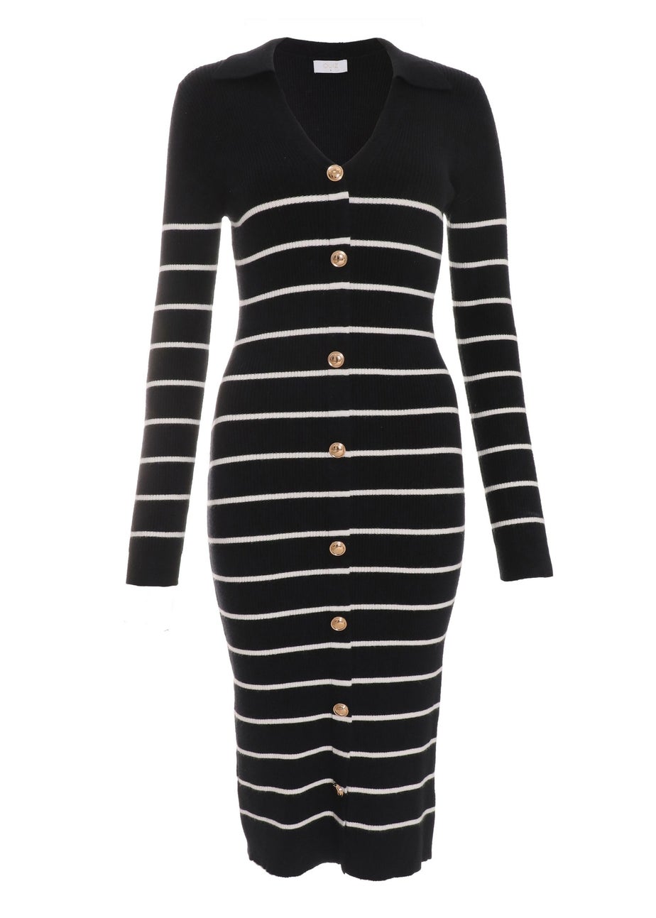 Quiz Black Stripe Knitted Midi Dress