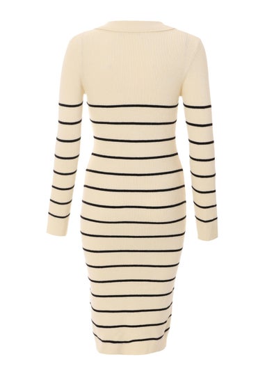 Quiz Stone Stripe Knitted Midi Dress
