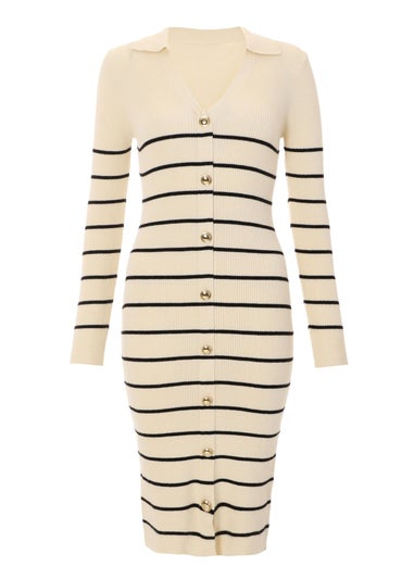 Quiz Stone Stripe Knitted Midi Dress