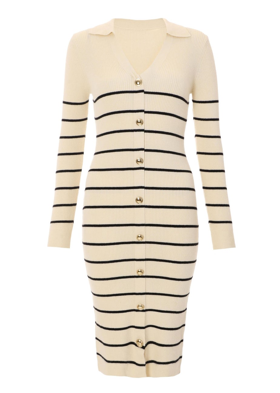 Quiz Stone Stripe Knitted Midi Dress