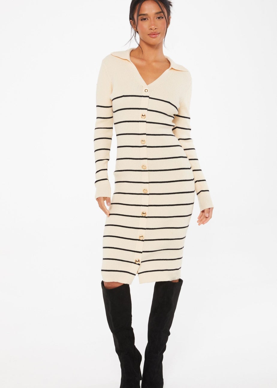 Quiz Stone Stripe Knitted Midi Dress