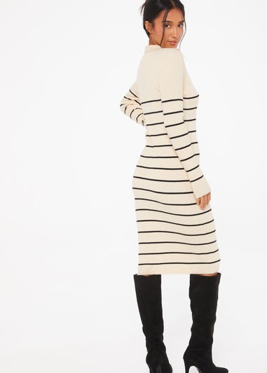 Quiz Stone Stripe Knitted Midi Dress