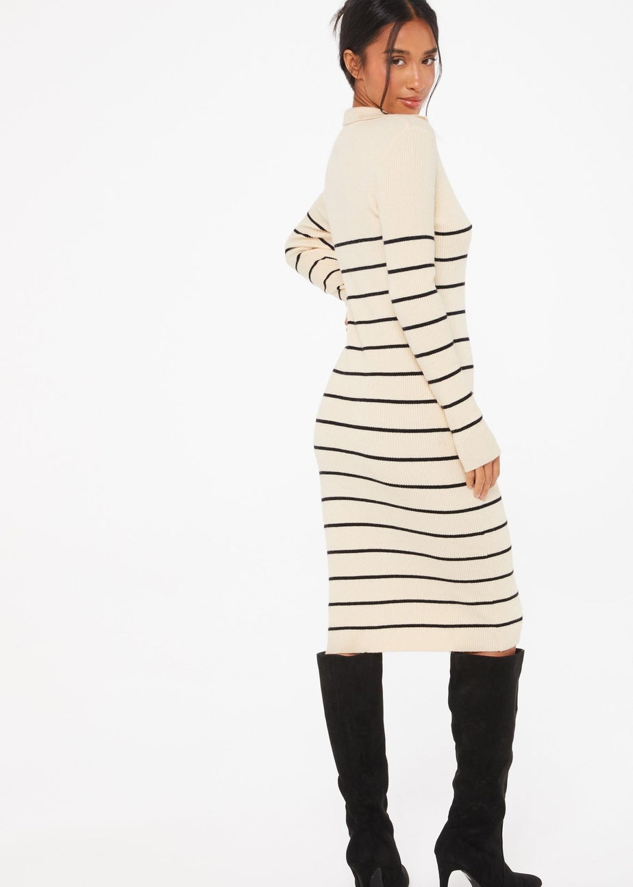 Quiz Stone Stripe Knitted Midi Dress