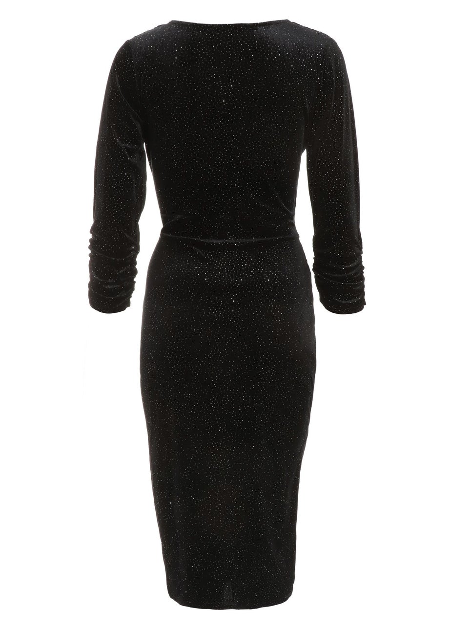 Quiz Black Velvet Glitter Midi Wrap Dress