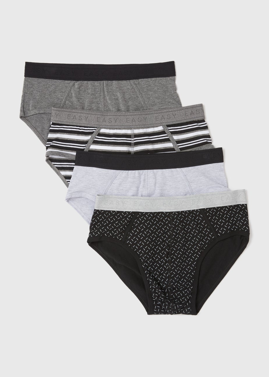 4 Pack Black Print Briefs