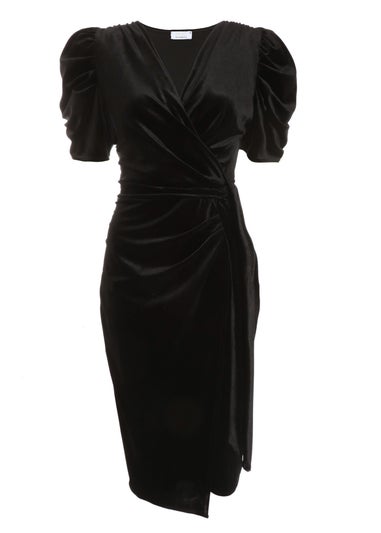 Quiz Black Velvet Wrap Midi Dress