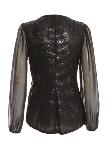 Quiz Black Sequin Chiffon Top