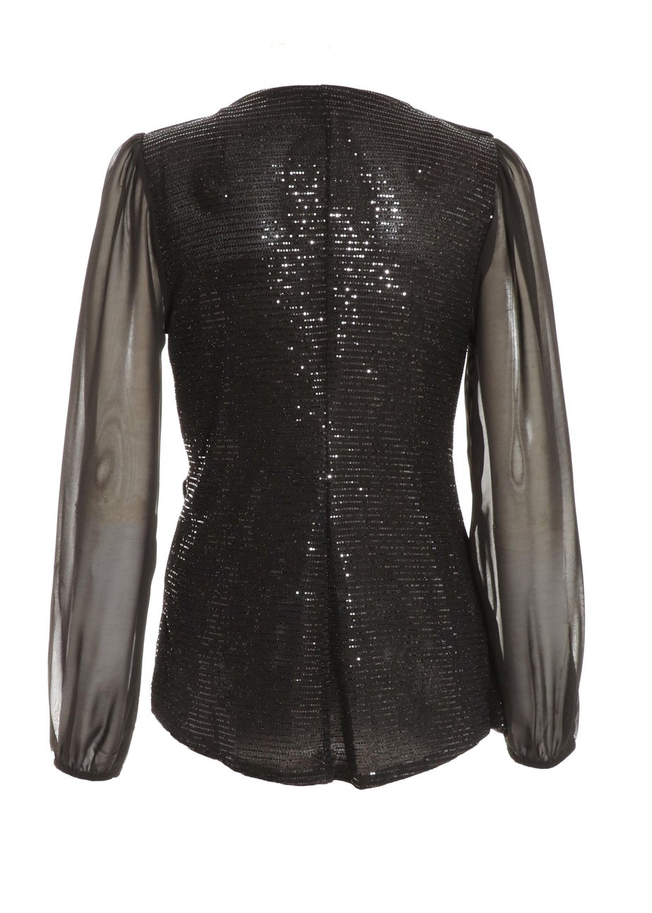 Quiz Black Sequin Chiffon Top