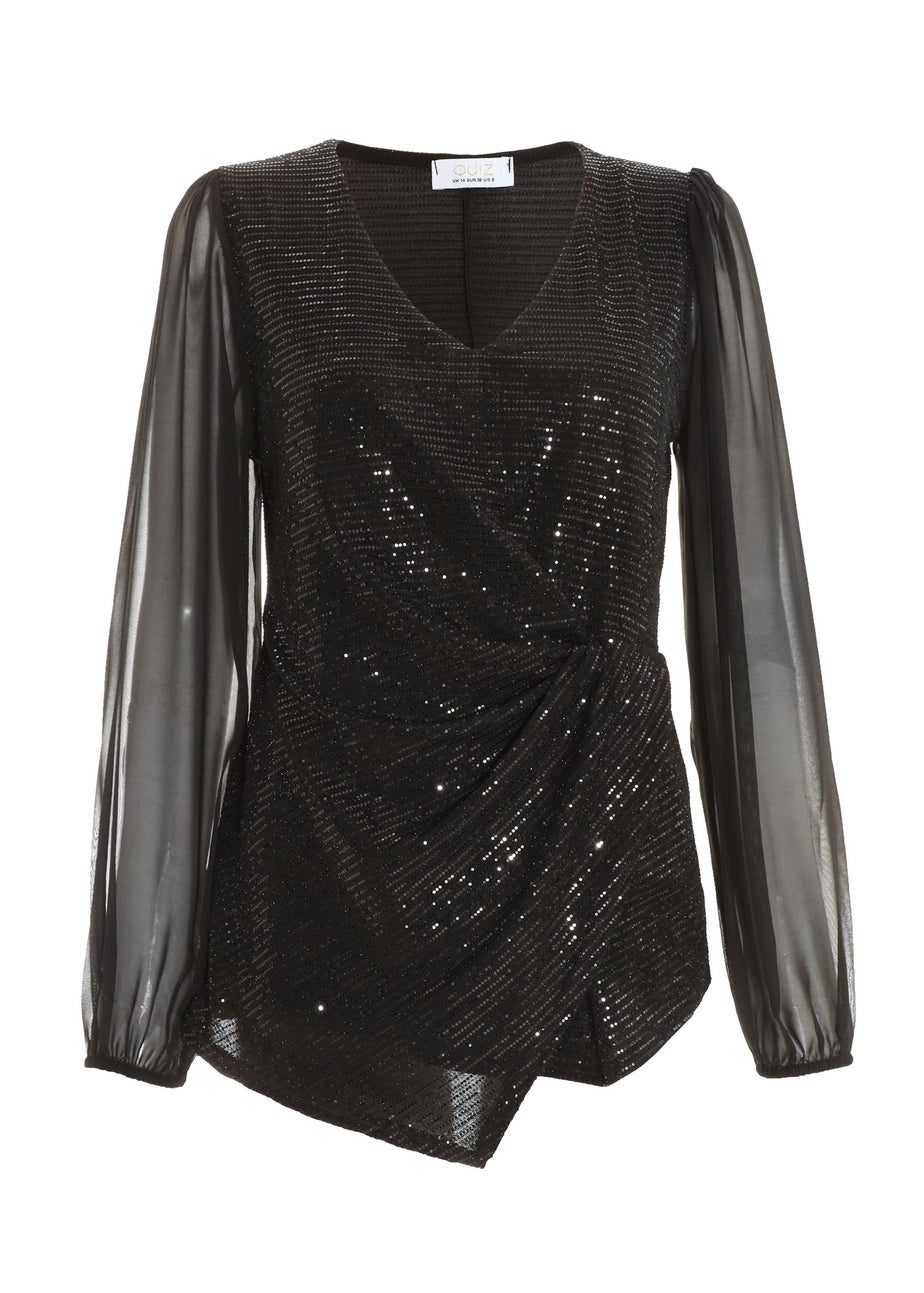 Quiz Black Sequin Chiffon Top