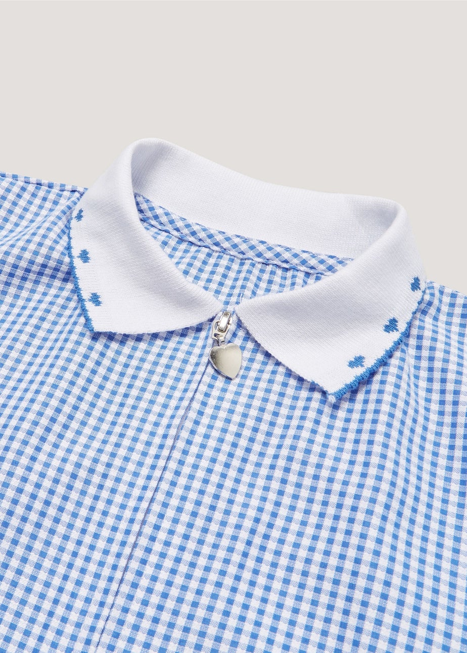 Girls Blue Gingham Knit Collar School Dress (3-14yrs)