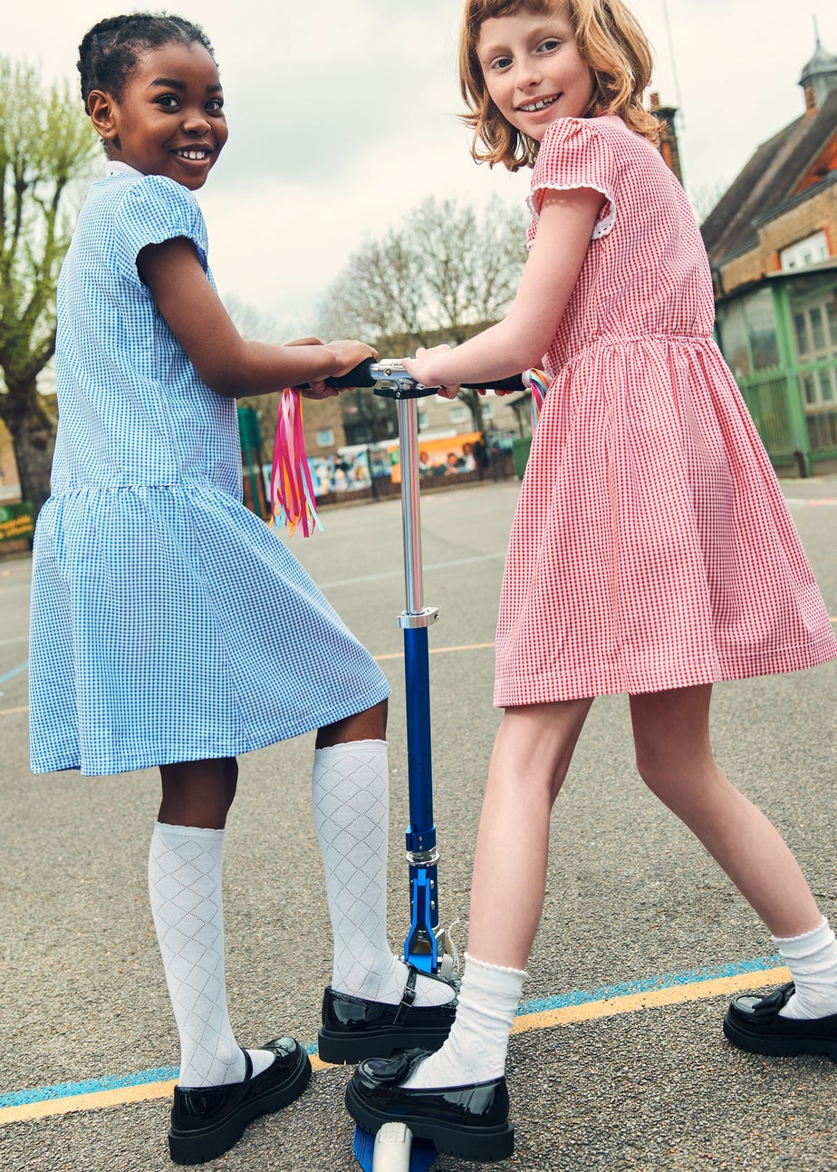 Girls Blue Gingham Knit Collar School Dress (3-14yrs)