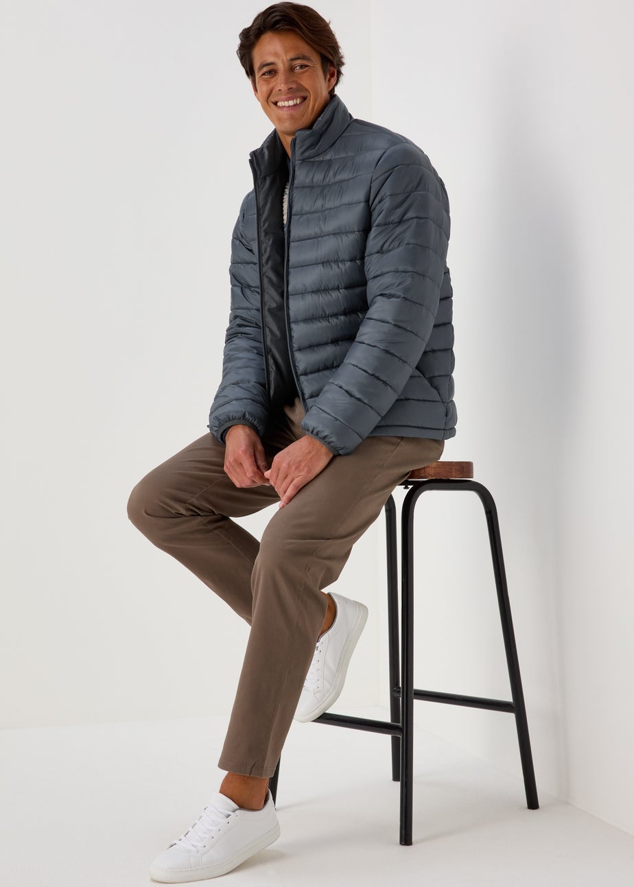 Grey Funnel Puffer Jacket