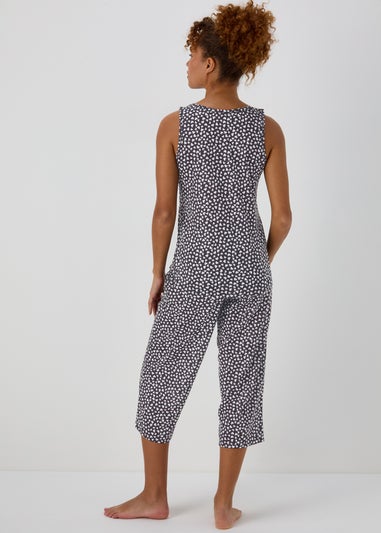 Black Heart Print Capri Pyjamas