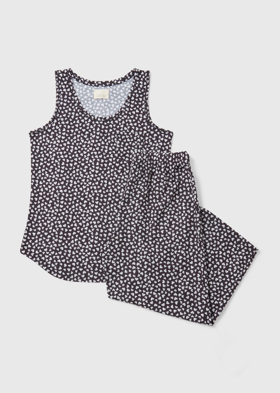 Black Heart Print Capri Pyjamas