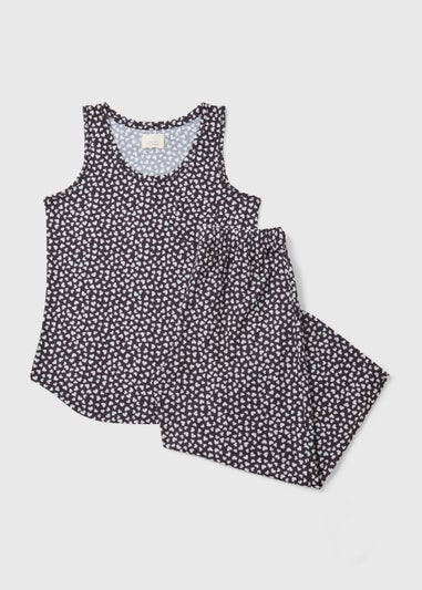 Black Heart Print Capri Pyjamas