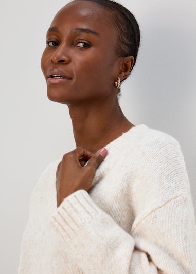 Oatmeal V Neck Brushed Jumper
