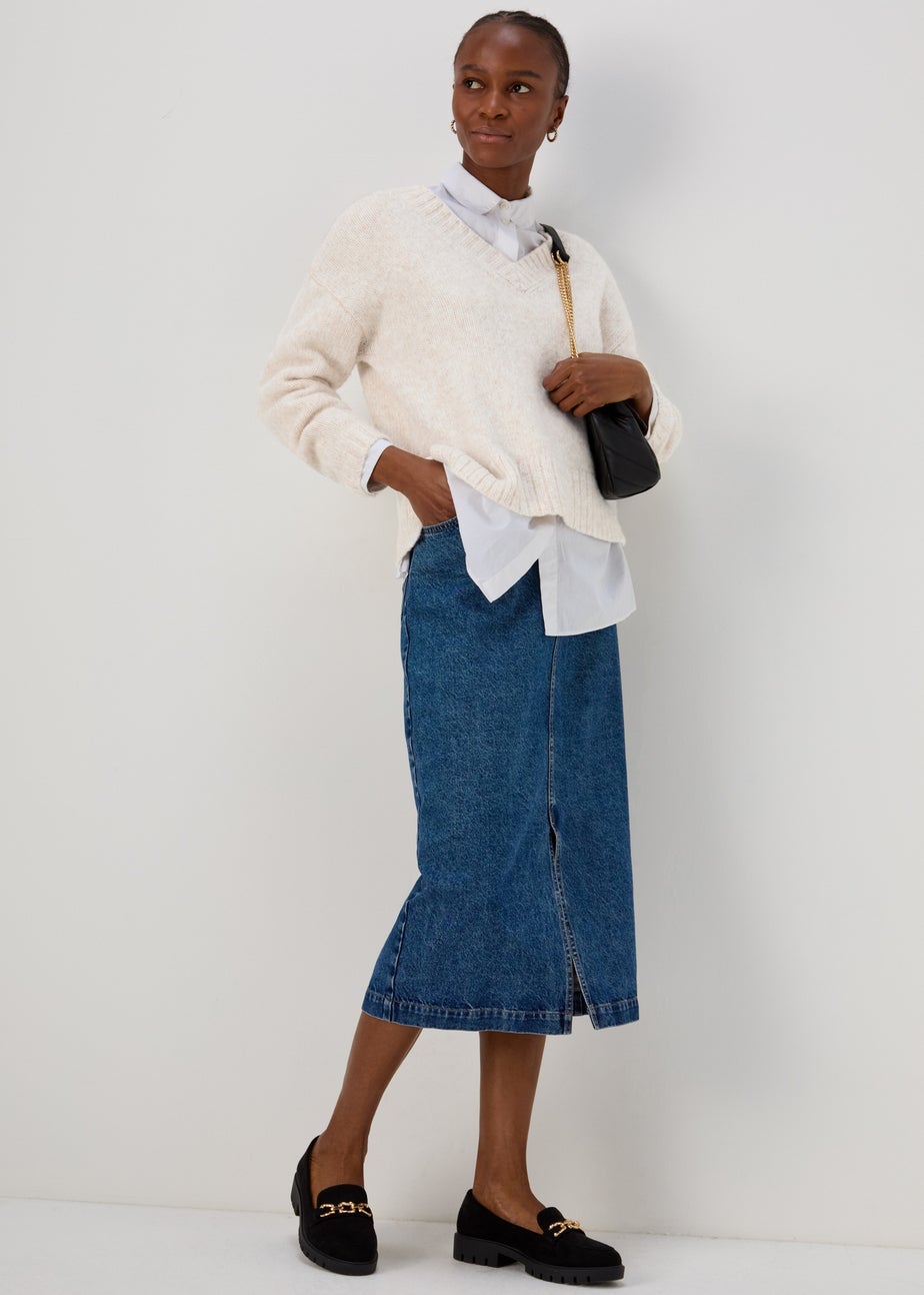 Oatmeal V Neck Brushed Jumper