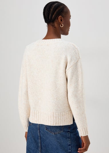 Oatmeal V Neck Brushed Jumper