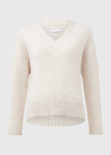 Oatmeal V Neck Brushed Jumper