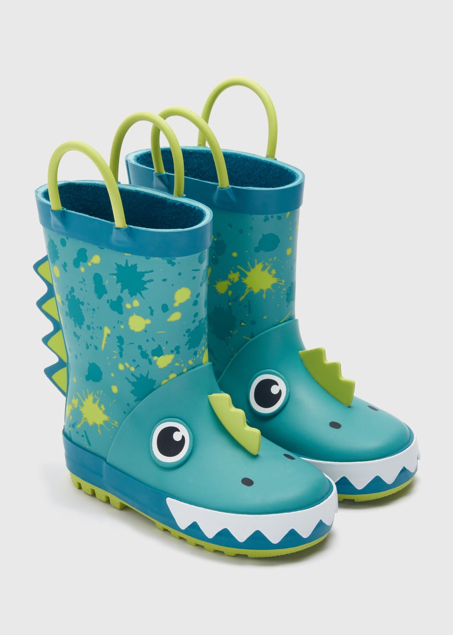 Boys Green Crocodile Print Rubber Wellies