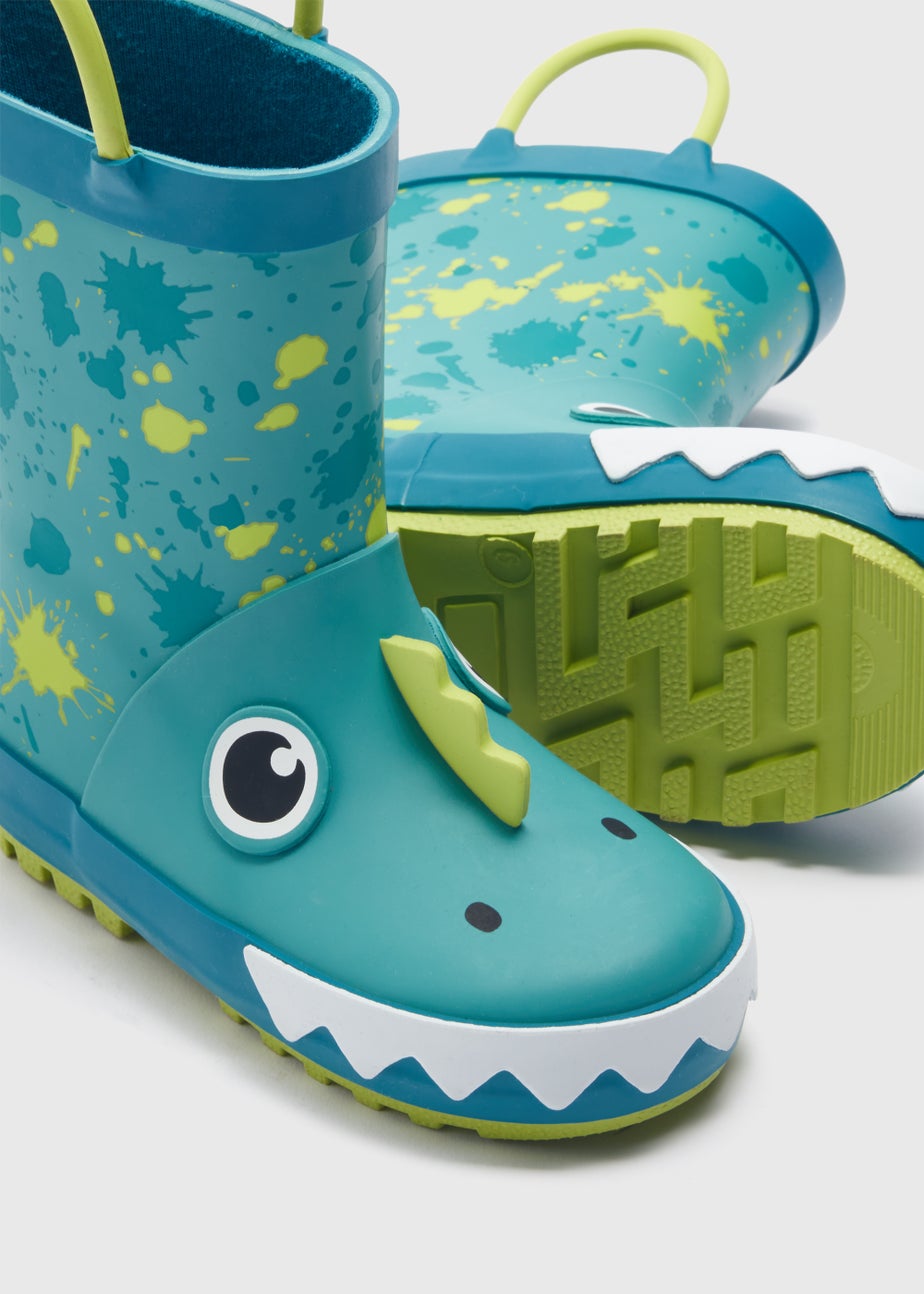 Boys Green Crocodile Print Rubber Wellies