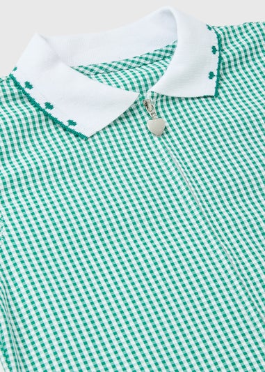 Girls Green Gingham Knit Collar School Dress (4-14yrs)