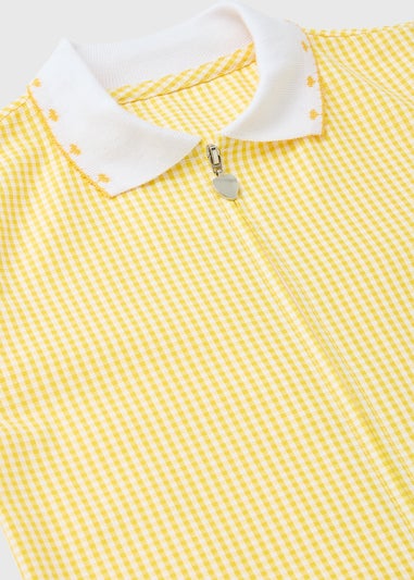 Girls Yellow Gingham Knit Collar School Dress (3-14yrs)