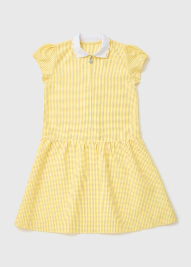 Girls Yellow Gingham Knit Collar School Dress (3-14yrs)