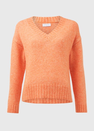 Orange V Neck Brushed Jumper
